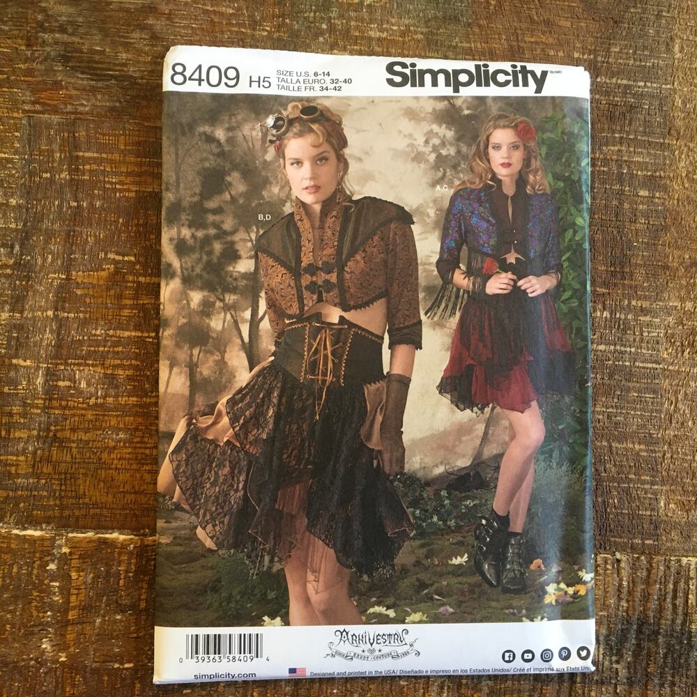 Simplicity Sewing Pattern 8409 Steampunk Cosplay Crop Jacket Petal Skirt UNCUT